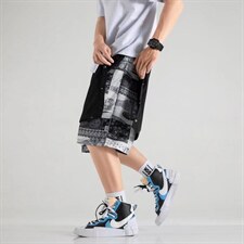 男春季潮流时尚休闲短裤假两件排扣短裤DK19P30，男装休闲裤，星座1116-2