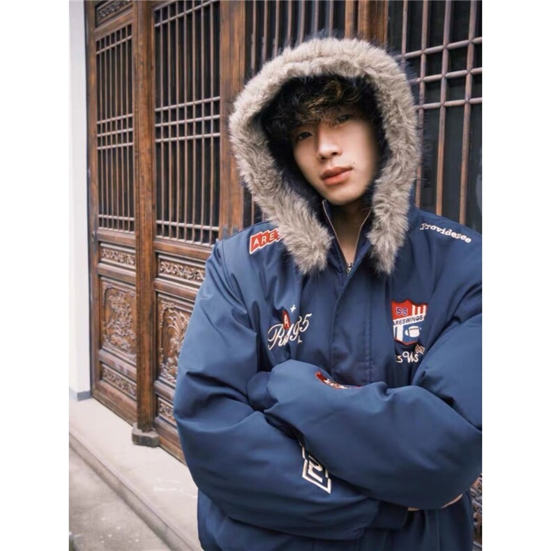 网图美式刺绣徽章座山雕棉衣外套棉服夹克帽子可拆卸KY1819-P80,男装夹克,电商A025
