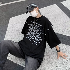 美式ins印花T恤男短袖夏季潮牌宽松可拆卸背心高街痞帅TX125-p35，男装T恤，星座1008