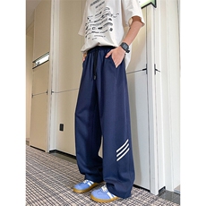 8XL-M重磅条纹运动卫裤特大码阔腿直筒长裤三条杠休闲裤KZ1946P55，男装休闲裤，电商B238