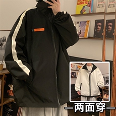 JK9037/P65春装新款个性魔术贴立领两面穿夹克男防水冲锋衣外套，男装夹克，电商A141
