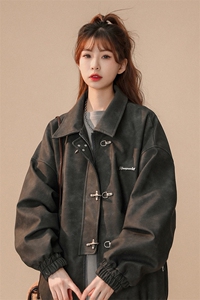 中性风美式夹克女大码夹克男水洗雪花皮衣女JK8741P130控168图片