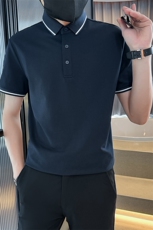 2025夏季7A抑菌主推撞色领常年短袖T恤翻领Polo衫D342-2258特P42，男装T恤，电商D342