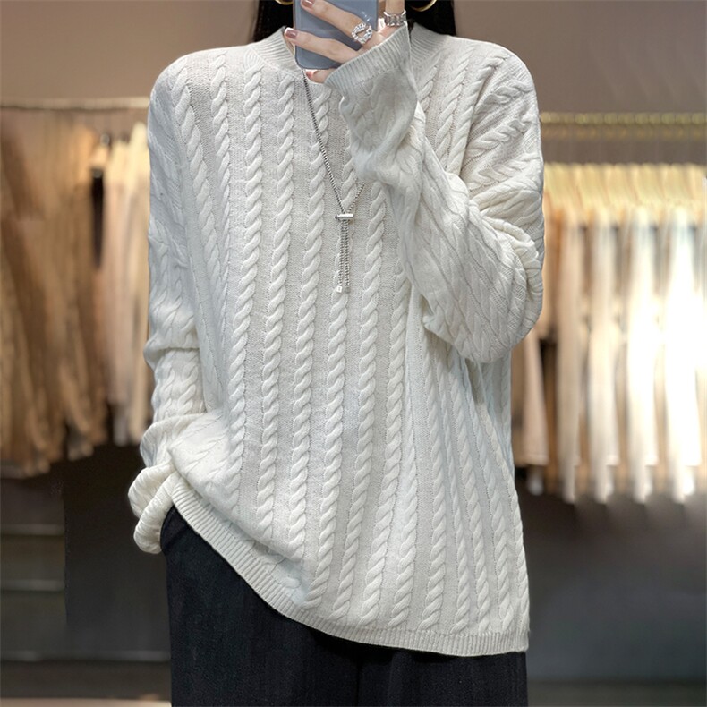 秋冬季新款女百搭显瘦时尚圆领羊毛衫，女装羊毛衫，温贝羊绒