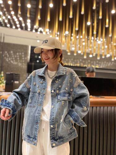 手工订珠牛仔外套，女装，跳跳谷