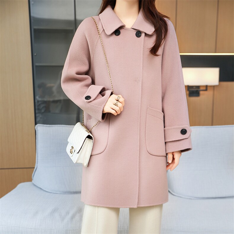 羊毛呢子大衣女中长款秋冬2024新款简约大气，女装双面呢大衣，鹿展羊绒大衣