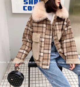 格子大毛领图片