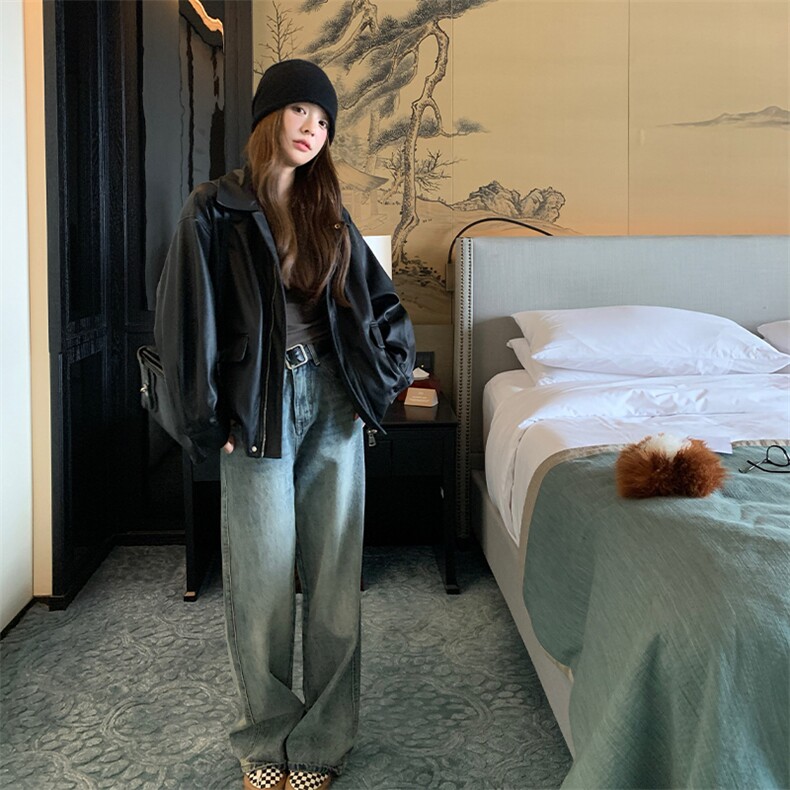 黑色复古皮衣外套女2024秋季新款设计感时尚高级辣妹机车夹克上衣,女装皮衣,浙宝285（原212）