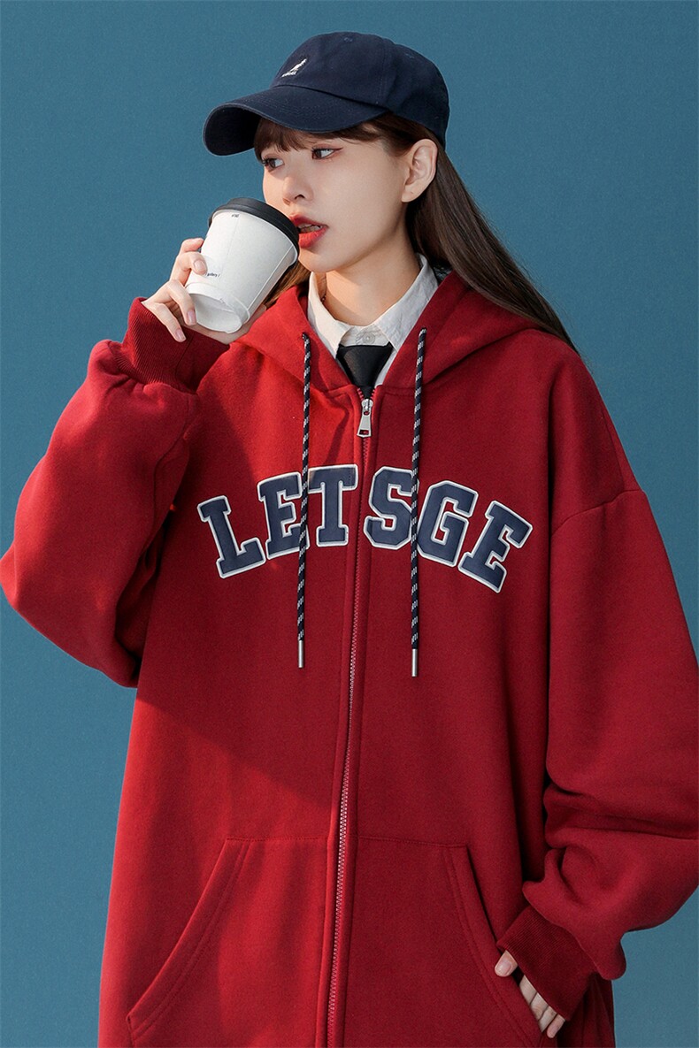 主推中性风泡沫印开衫连帽情侣卫衣重磅加绒外套男女G1026P78,女装短外套,电商A339