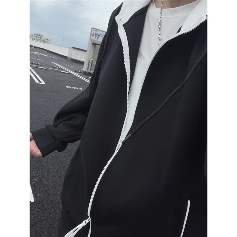 秋季撞色拉链开衫卫衣男女宽松情侣休闲外套连帽款W4685-特价P40,男装卫衣,电商A007