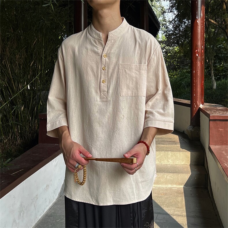 现货24夏季夏款纯色短袖立领衬衫风MT2301-P45控68,男装T恤,电商A021