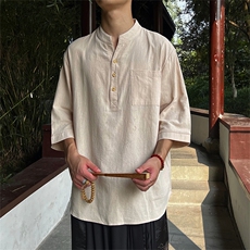 现货24夏季夏款纯色短袖立领衬衫风MT2301-P45控68，男装T恤，电商A021