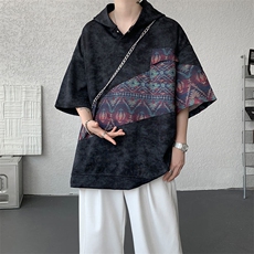 DX10127-特批40控78撞色拼接百搭宽松连帽短袖大码T恤，男装T恤，电商A059