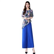时尚欧洲站印花两件套装潮女2021夏季修身阔腿裤套装，女装套装/套裙，魅影