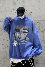 水洗做旧加绒加厚卫衣男23冬高领抽象印花打底衫XZ514-2-X59-P78，男装T恤，星座514-2(原B239)