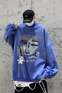 水洗做旧加绒加厚卫衣男23冬高领抽象印花打底衫 XZ514-2-X59-P78图片