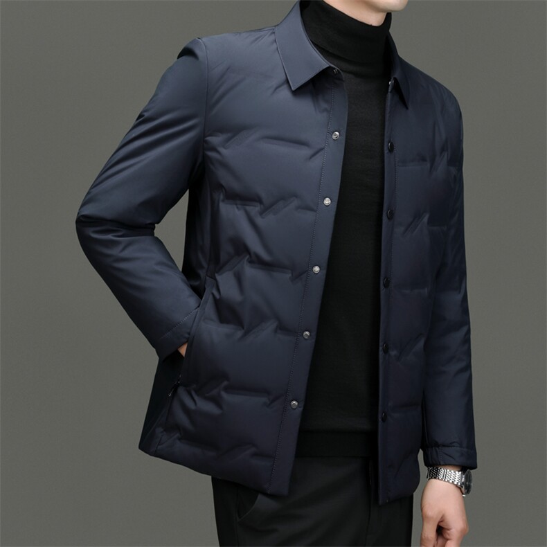 羽绒服男2024年冬季新款中青年爸爸装翻领夹克鸭绒保暖外套上衣服,男装羽绒服,电商B212（原钱塘6029）