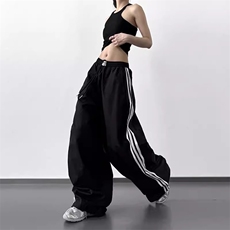 美式运动裤女2025夏季新款薄款蓝色休闲阔腿美式侧边条工装裤子，男装工装外套，星座1210-1