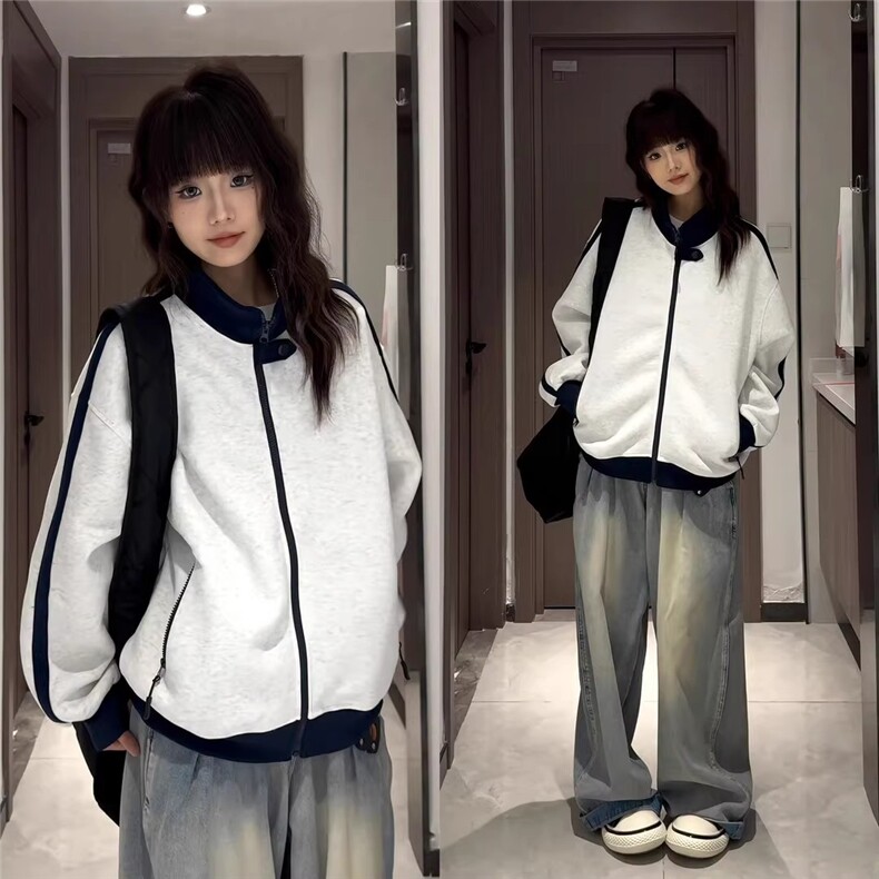 现货藏青色美式立领拉链卫衣男女W09特P45,男装卫衣,星座205-3