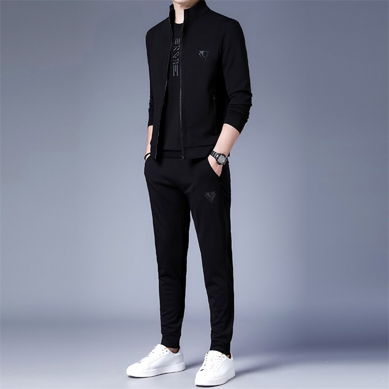 秋季2023年新款男士长袖长裤修身休闲时尚卫衣三件套装,男装休闲套装,电商B360