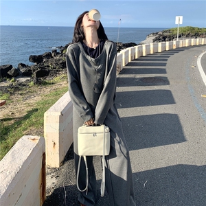 灰色慵懒风卫衣套装女2025秋季新款黑色百搭背心休闲阔腿裤三件套图片