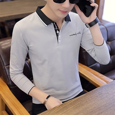 款6712-P40秋季男翻领长袖t恤青年POLO衫纯棉韩版修身潮上衣服，男装T恤，电商D310（原电商305）