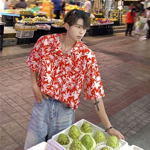 EQ401 夏威夷风冰丝衬衫情侣装夏季短袖沙滩旅游度假衬衣男女ins图片