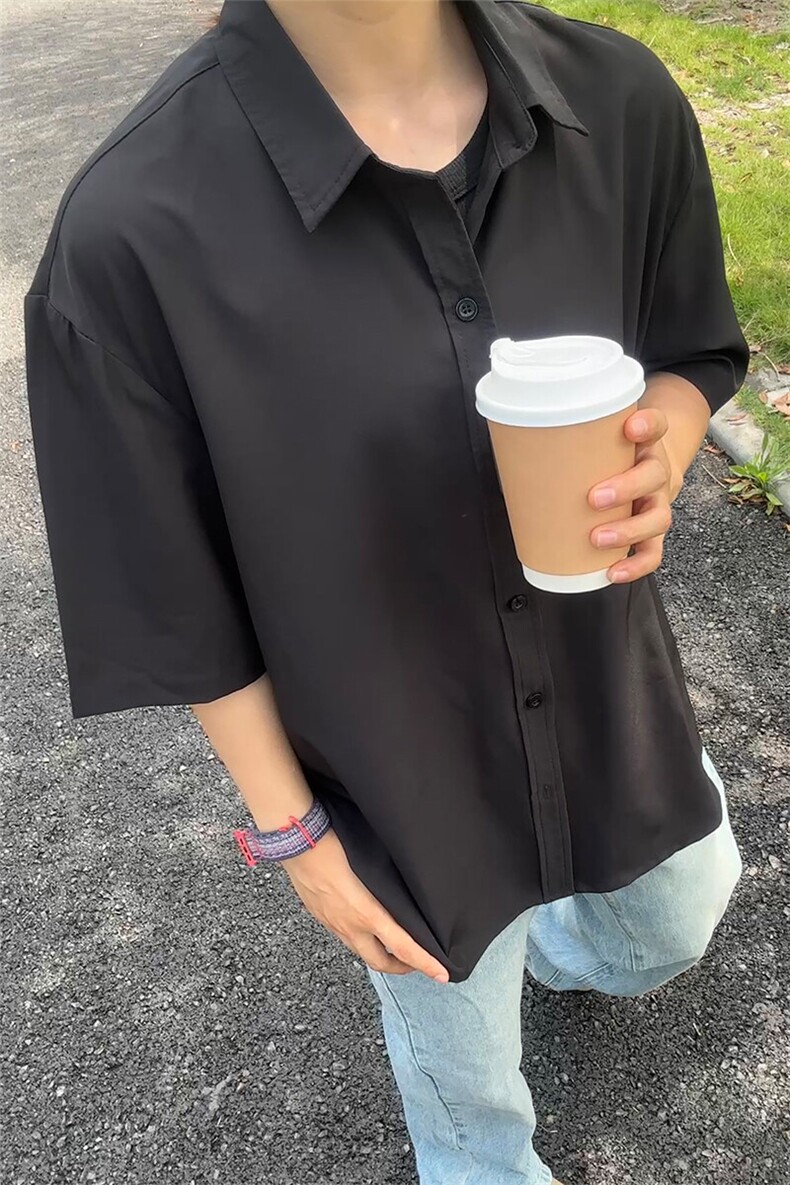 薄款冰丝短袖衬衫男简约纯色垂感休闲痞帅衬衣CS288-P20,男装T恤,星座301C-5