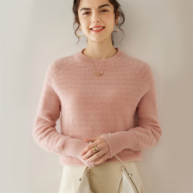 小baby山羊绒衫女秋冬新款花纱彩点圆领保暖宽松显瘦针织毛衣，女装羊绒衫，轩妮羊绒