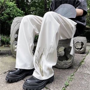 DK2838-P40风竹子刺绣夏季新款男直筒宽松休闲潮牌韩版百搭长裤图片