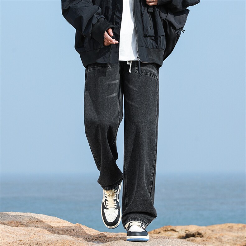 得物品质可二开宽松直筒松紧腰牛仔裤A439特P40,男装牛仔裤,电商A309