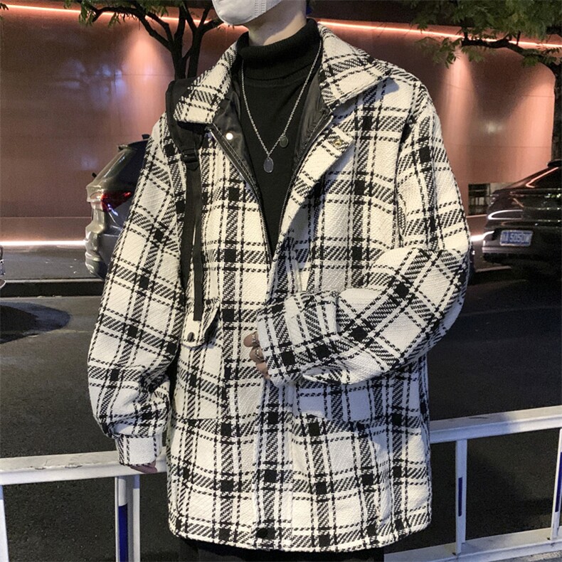 wassuphappy小香风格子外套男士春秋季2025新款潮牌毛呢休闲夹克,男装夹克,电商A157