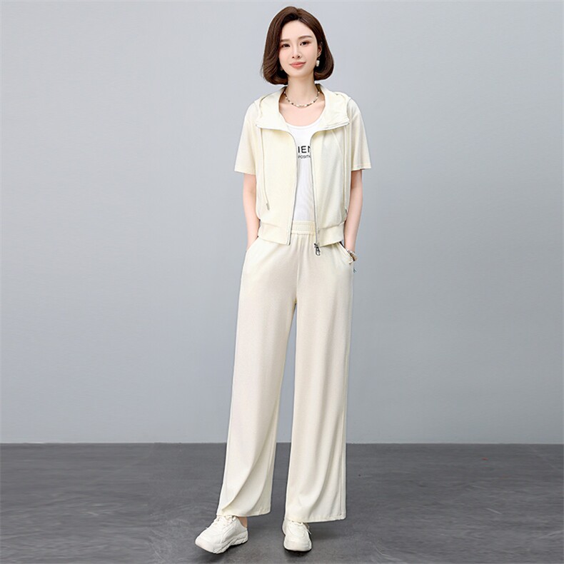 时尚休闲运动套装女2025夏季新款中年妈妈洋气减龄连帽卫衣两件套,女装套装/套裙,依恋蒂丝