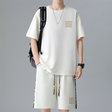 男士刺绣夏季拼接休闲运动套装男T恤短裤两件套潮A266-TZ7707-P45，男装T恤，电商A266