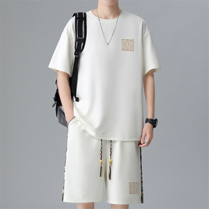 男士刺绣夏季拼接休闲运动套装男T恤短裤两件套潮A266-TZ7707-P45图片