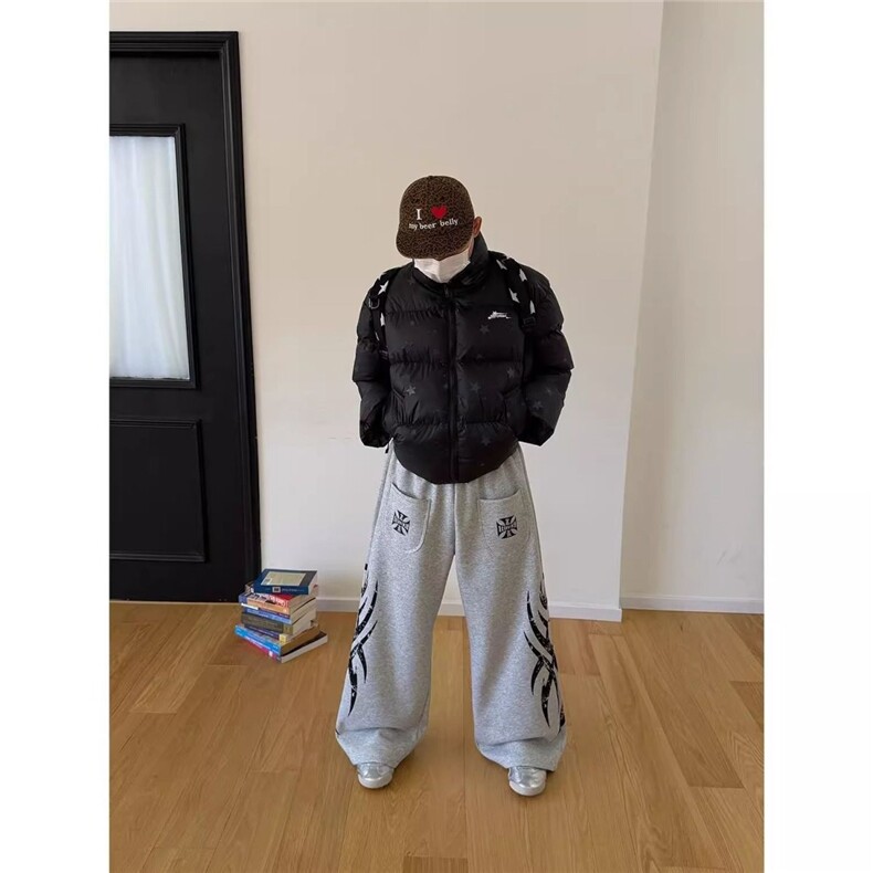 1506/QC180/P65美式复古口袋设计印花休闲裤宽松男女阔腿裤,男装休闲裤,星座1506