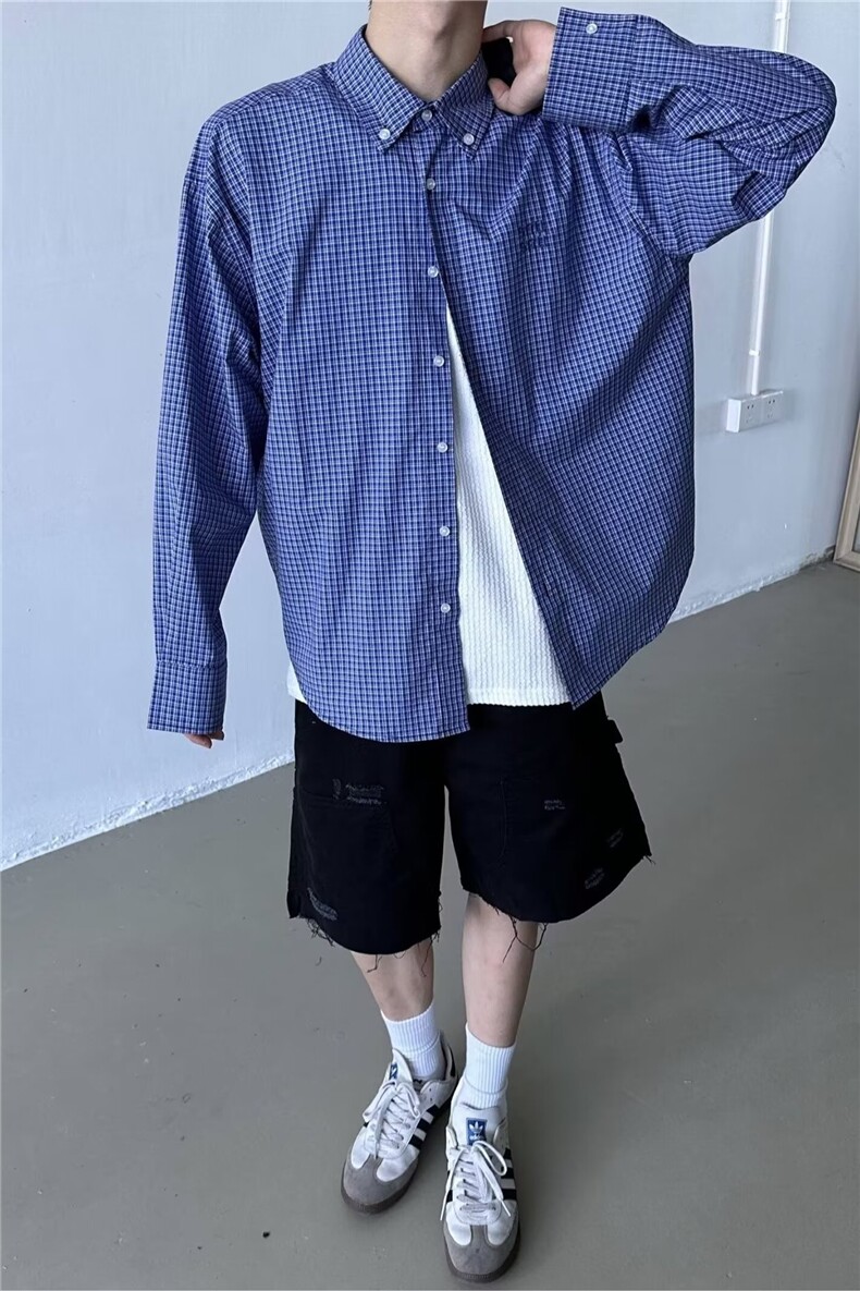 潮流时尚日系气质慵懒ins长袖衬衫原宿文艺新款简约衬衣-网图,男装衬衫,星座302B-2