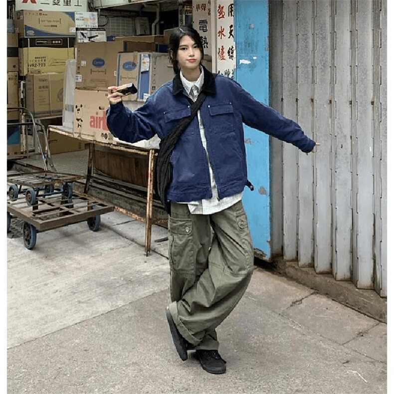 26春装高品质老钱风翻领牛仔夹克男女美式潮牌工装风宽松复古外套,男装夹克,电商A443