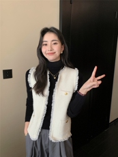 秋季新款v领马甲纯色宽松简约针织衫坎肩复古洋气上衣，女装针织衫/毛衣，玛卡隆羊绒