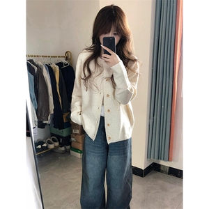 重磅秋冬男女北极绒开衫毛衣美式复古休闲慵懒风单排扣针织衫外套图片