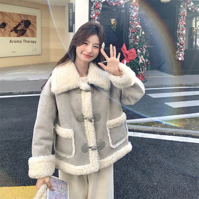 现货25冬装新款通勤火焰复合皮毛一体短款女182A-8596P190K268，女装皮草，浙宝182A