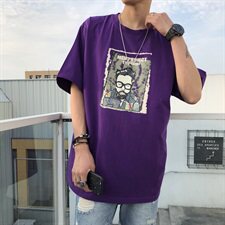 夏韩版宽松印花圆领短袖T恤加肥加大码胖哥短袖T打底衫18053-1，男装T恤，星座802