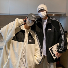 2026春装新款情侣装字母撞色拼接开衫卫衣外套潮D239-P78男类，女装短外套，电商A335-1（原A458）