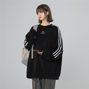 长袖美式复古卫衣女秋季2025新款胖mm宽松显瘦白色上衣WY271-P48,长的黑长得胖怎么穿搭图片