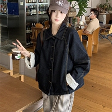 A506-P80设计感普洗蓝牛仔外套秋宽松条纹拼接袖口夹克外套，男装夹克，星座911