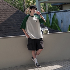 重磅纯棉日系230g少年感插肩袖T恤打底衫拼接B225-T9208-P42-X55，男装T恤，电商B225
