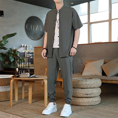 夏季新款风短袖休闲宽松套装民族风长裤唐装ZT2305-P78，男装T恤，星座1105-3
