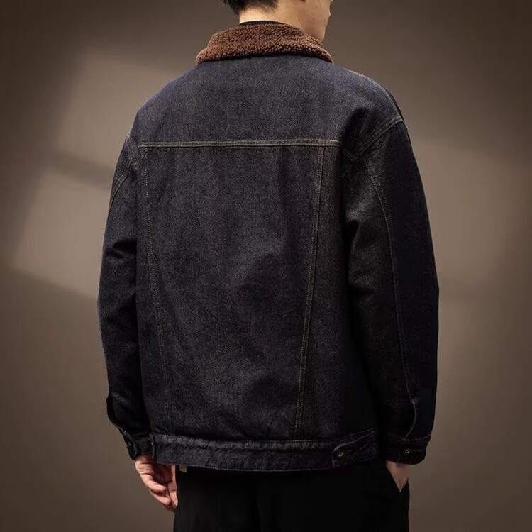 美式复古加绒加厚牛仔外套男2025冬季潮牌宽松羊羔绒保暖棉服夹克,男装工装外套,星座218-8