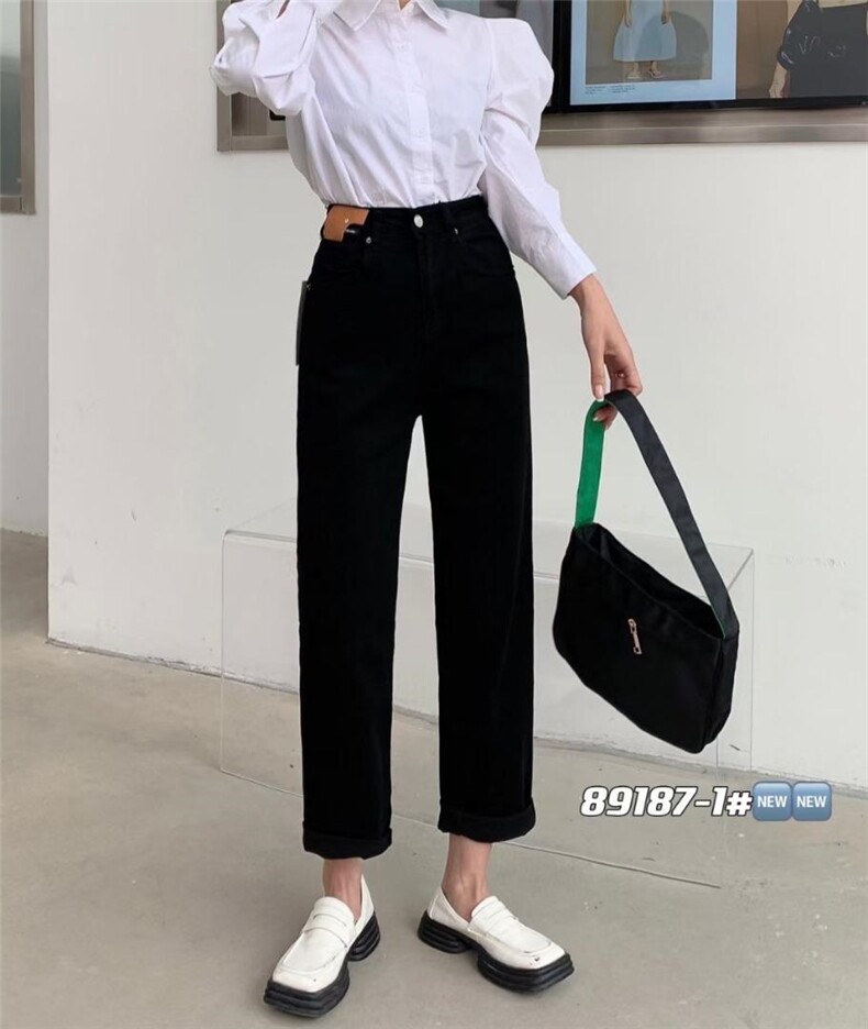 2022春弹力男友牛仔裤，女装牛仔裤，简 影