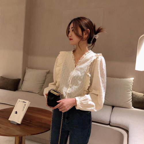 【现货】春季新款刺绣小花边精致衬衣，女装，新袖